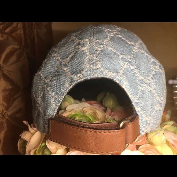 GUCCI Vintage Monogram RARE Chambray Denim Woman's Baseball Hat - Picture 6 of 11